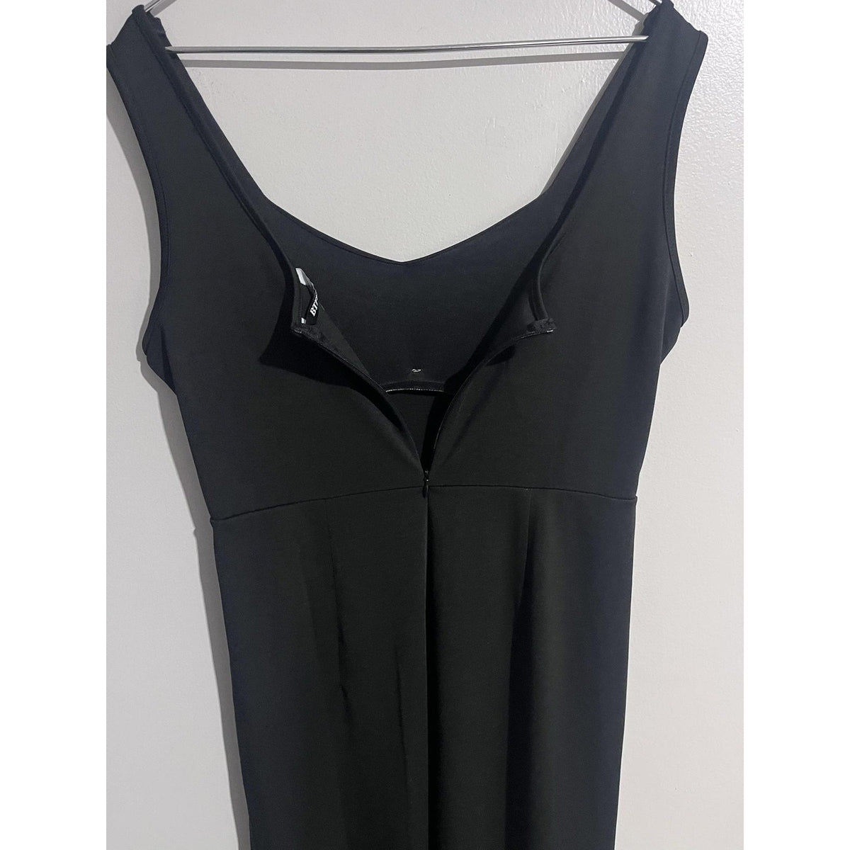 Btfbm Dress Womens L Black Sheath Bodycon Long V-Neck Zip Stretch Party Cocktail