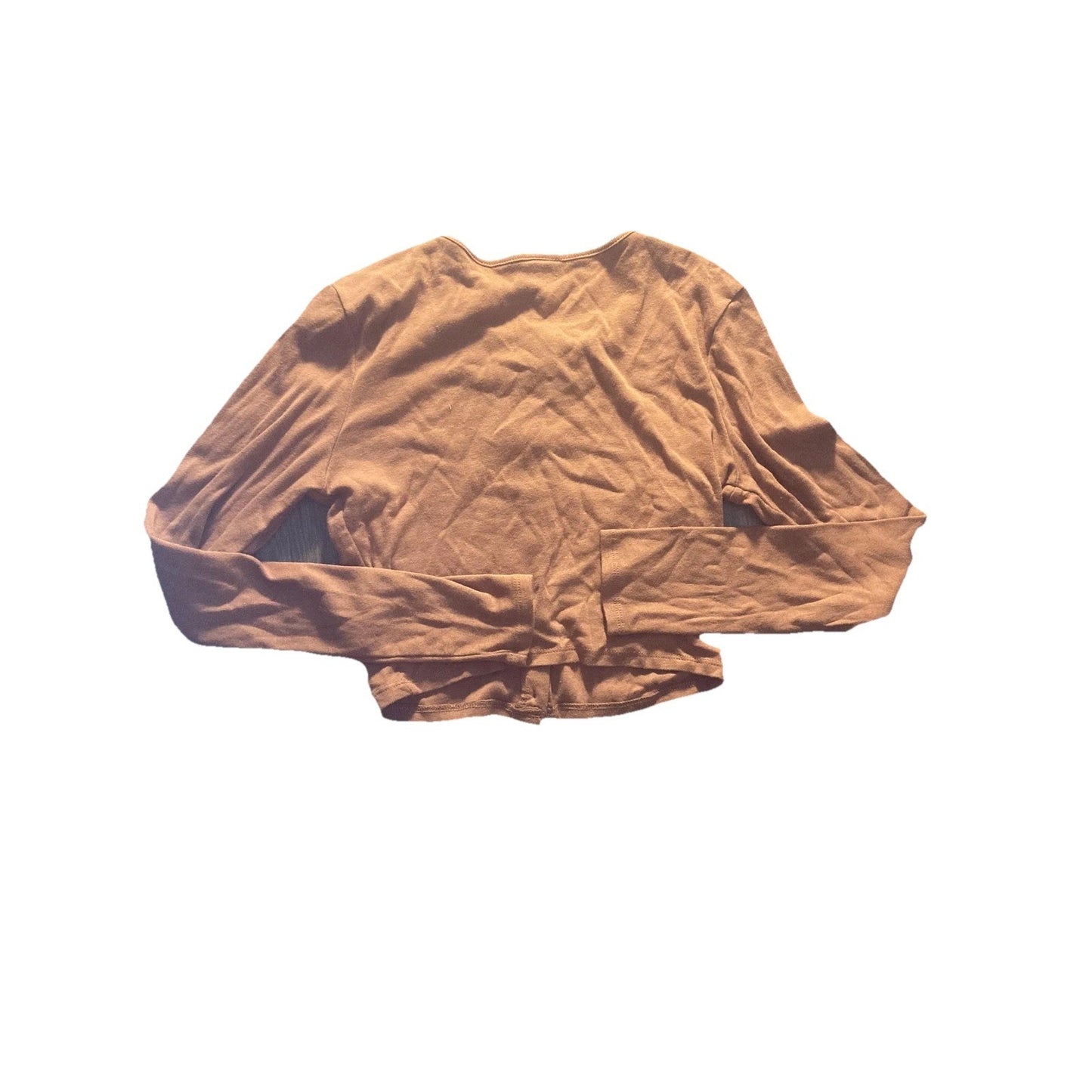 Wild Fable Shirt Juniors M Brown Scoop Neck Long Sleeve Button Front Cropped