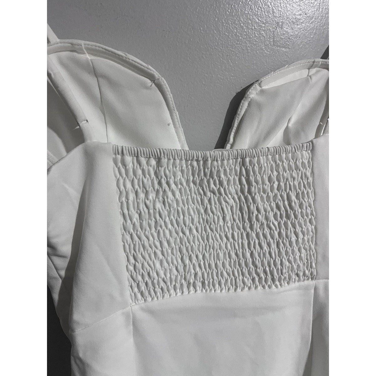 ASTR The Label Dress Womens S White Satin Bodycon Slip Smocked Sweetheart