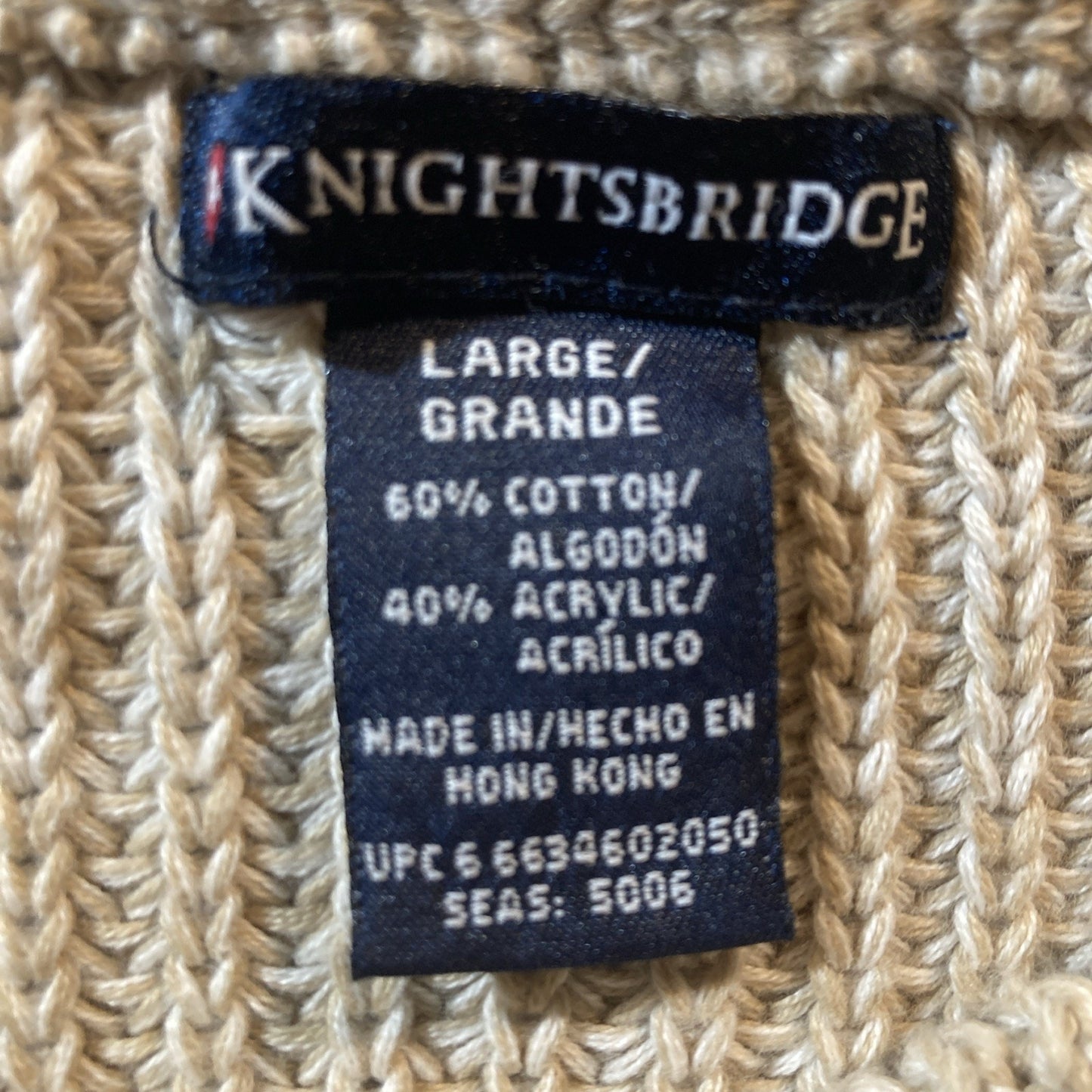 VTG Knightsbridge Sweater Mens Large Chunky Pullover Knit Fisherman Cable Knit