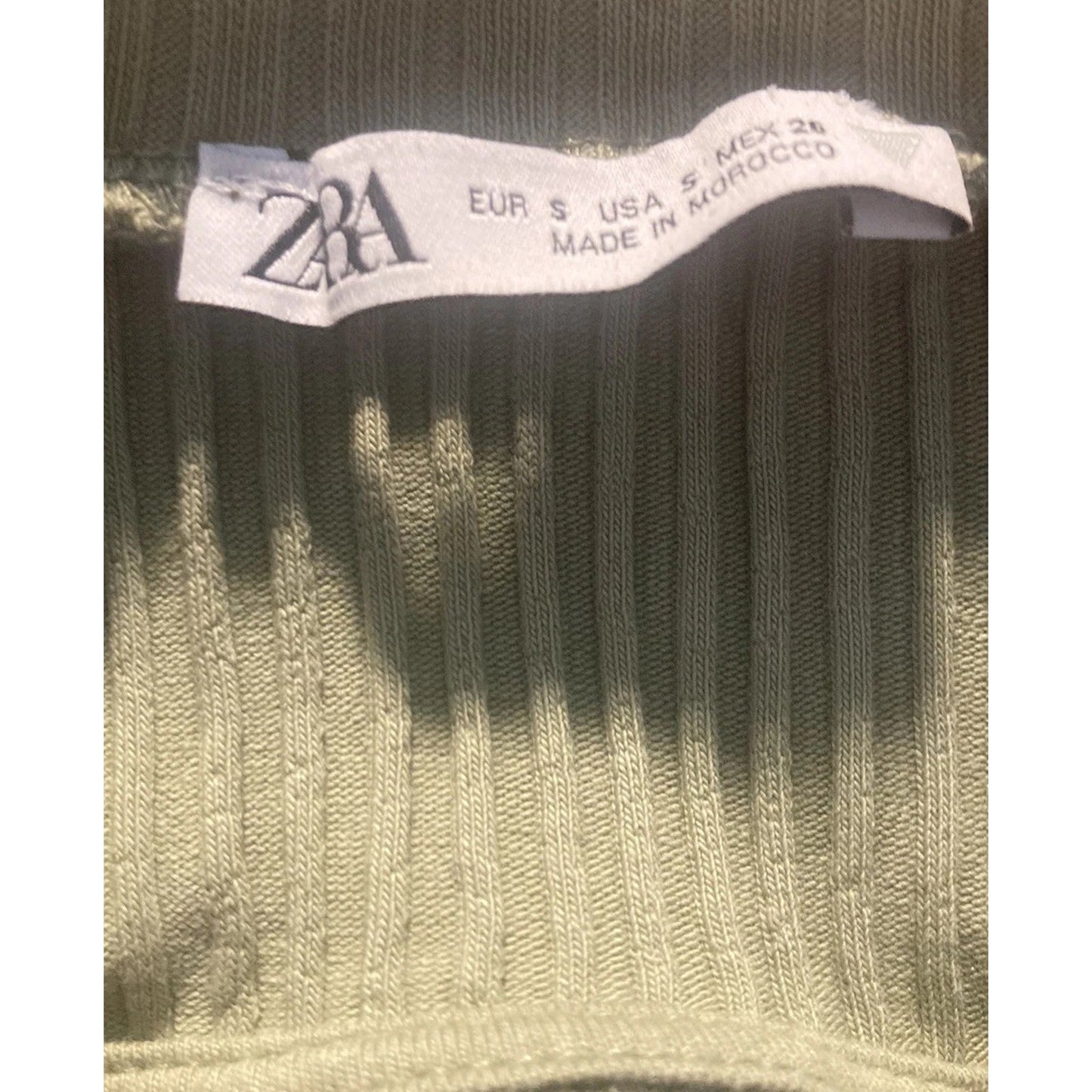 Zara Tank Top Womens S Green Crew Neck Sleeveless Ribbed Side Tie Cropped