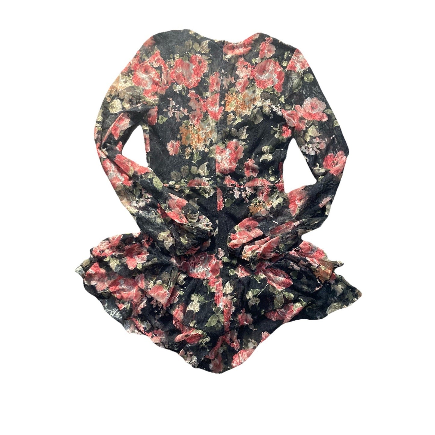 Fashion Nova Bell Sleeve Floral Ruffle Lace Romper Size S NWT