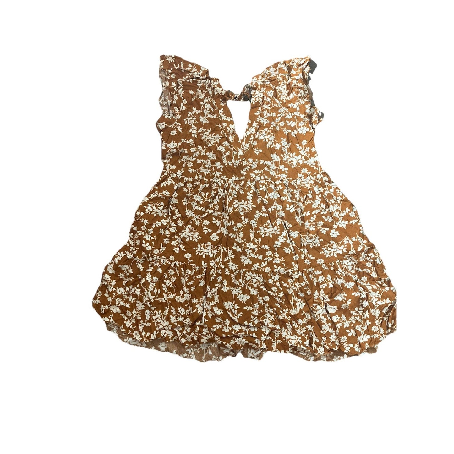Old Navy Brown White Floral Fit & Flare Dress Tie Back V-Neck Flutter L