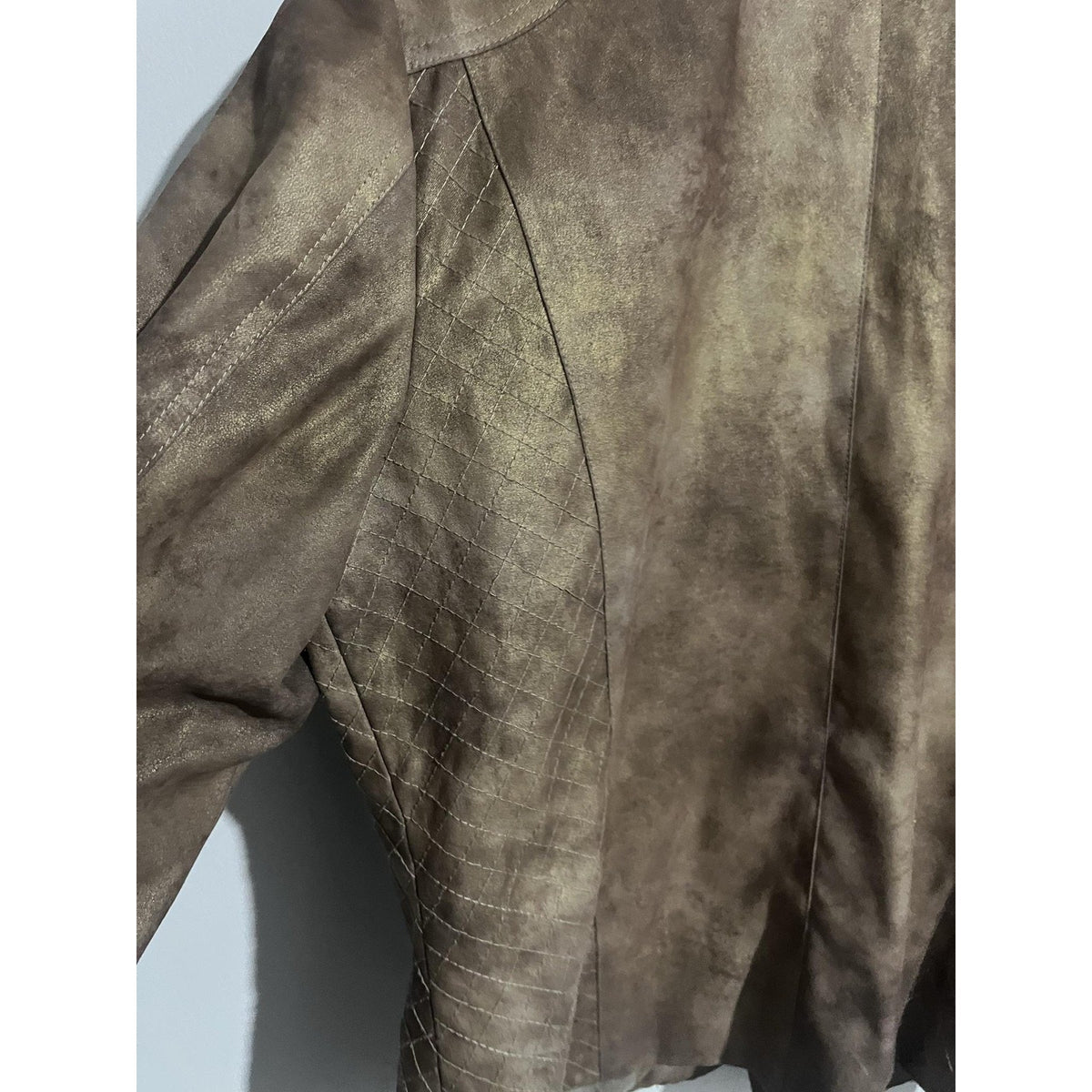 Chico's Jacket Womens 1 Brown Quilted Microfiber Lined Zip Pockets Collared