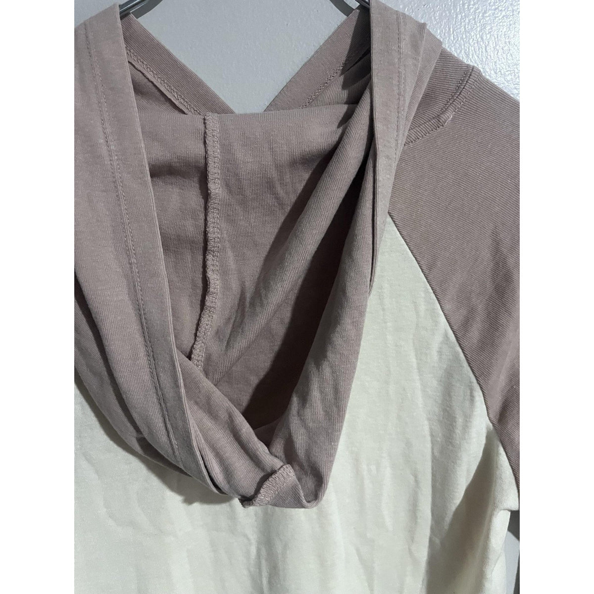 PINK ROSE Hoodie Womens S White Mauve Raglan Pullover Lightweight Casual