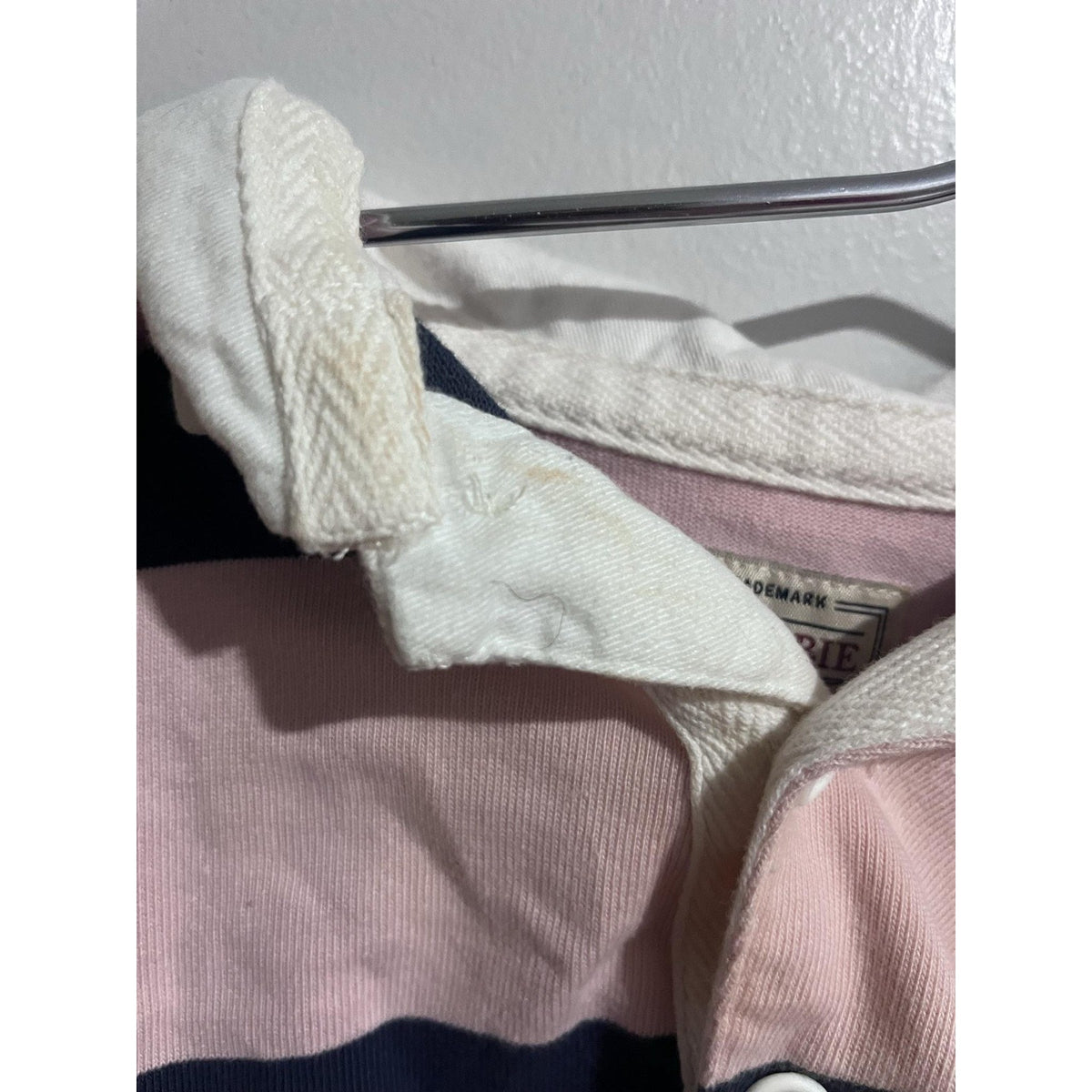 Abercrombie Polo Womens XS Pink Navy Striped Rugby Shirt Long Sleeve Jersey