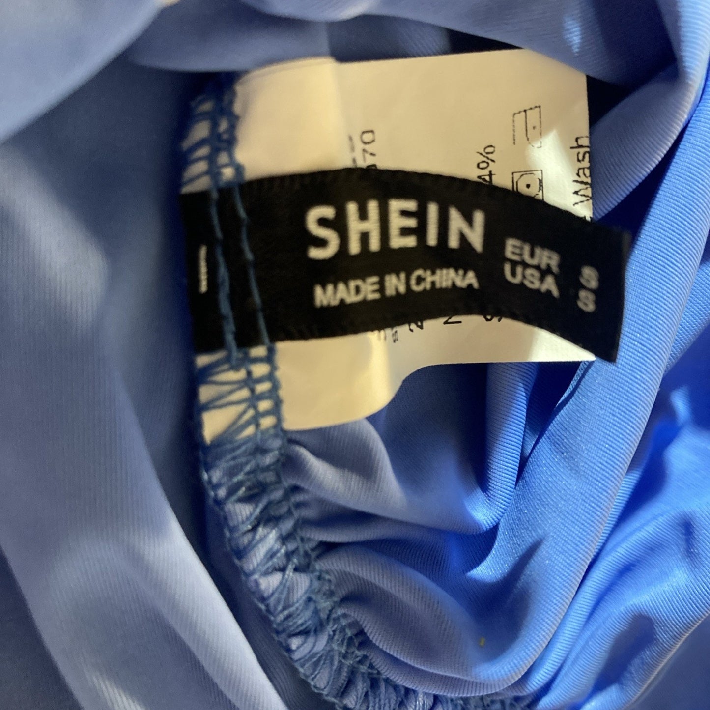 SHEIN Blue Scrunch Bodycon Dress With Flare Sleeves Off The Shoulder