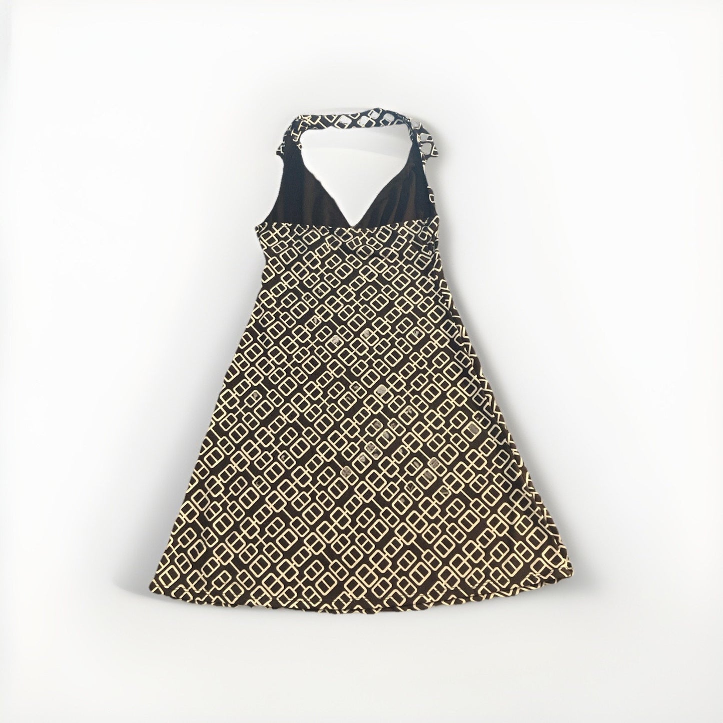 Y2K Rue 21 Halter Top Collared Brown And White Dress Geometric Design Size XS
