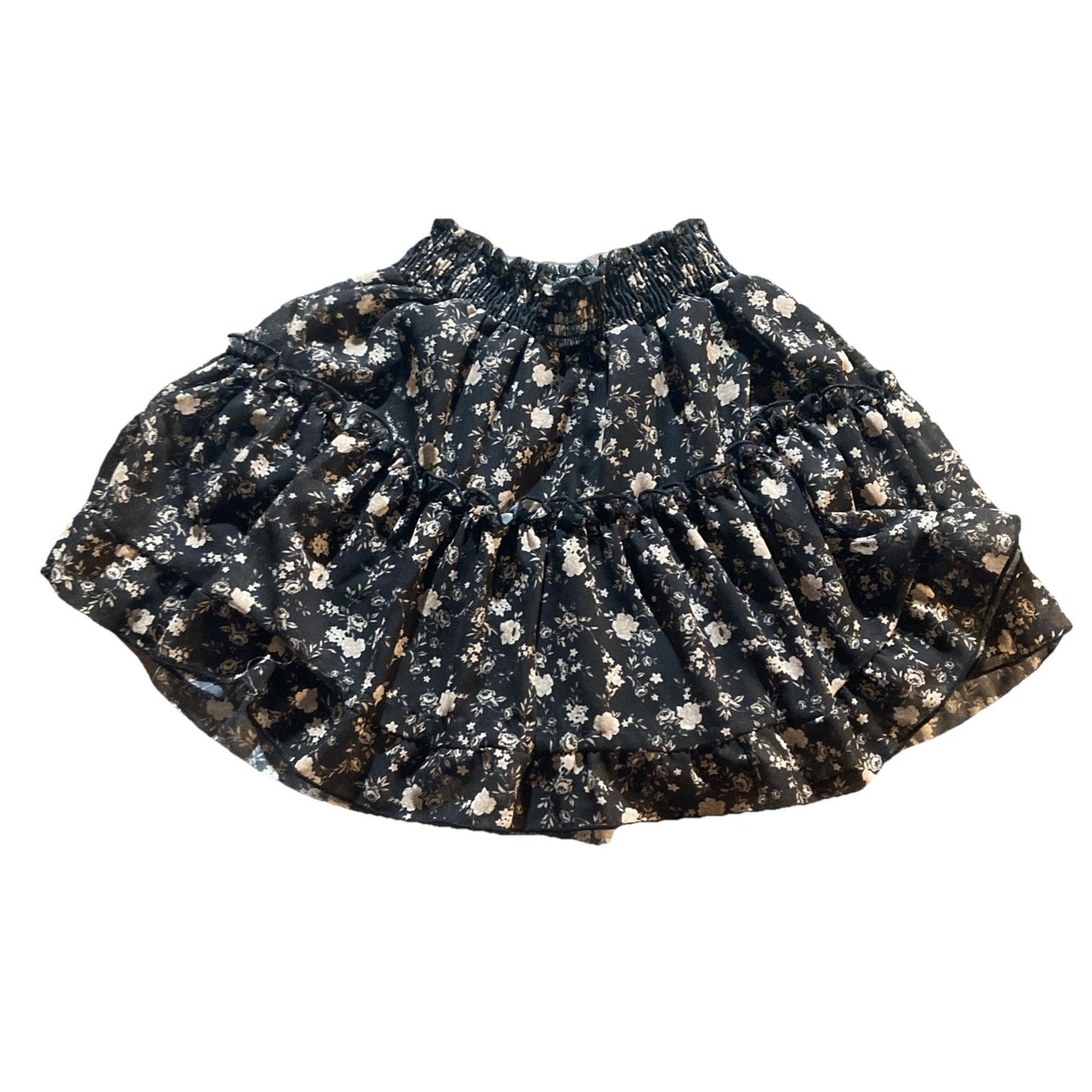 Altar’d State Skirt Women's Size Small Black Beige Floral Lined Ruffled Cinch