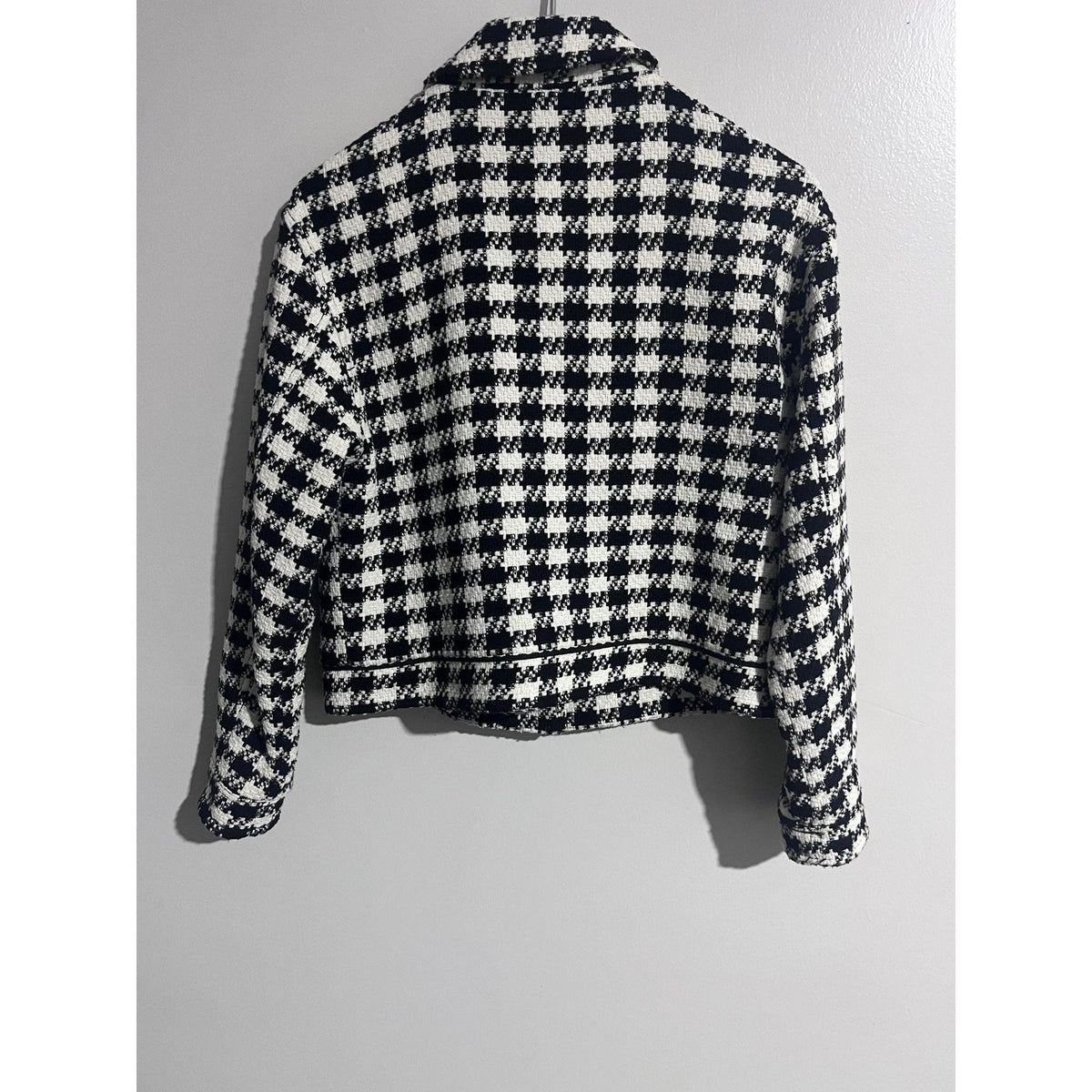 ZARA Jacket Womens S Black Tweed Check Rhinestone Button Collared Pockets