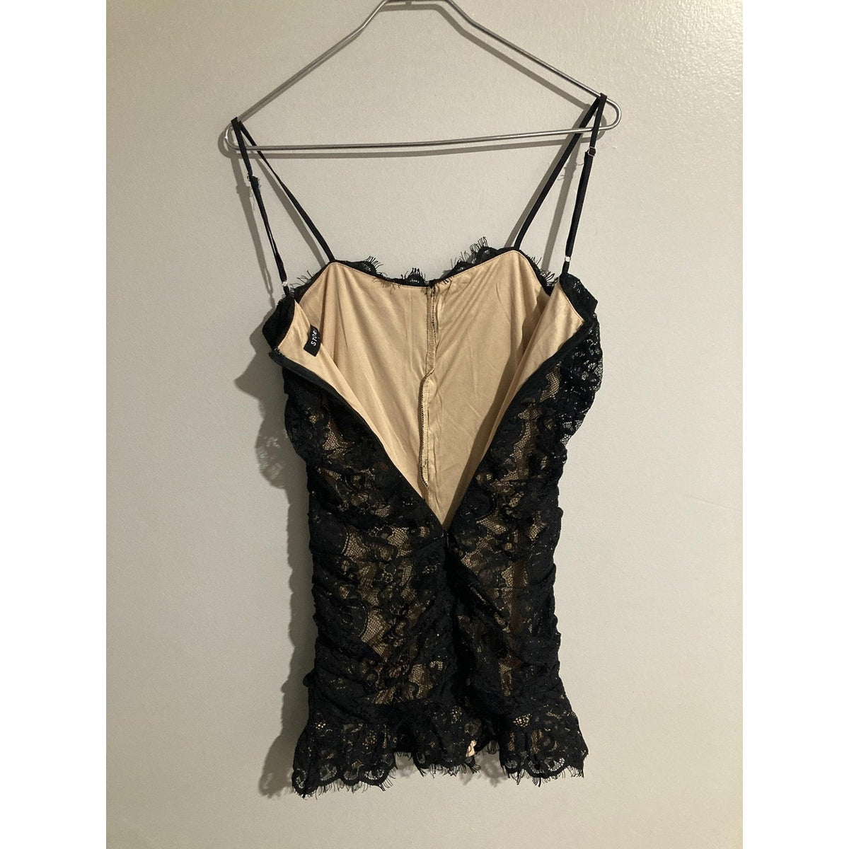 STORIA Dress Womens S Black Lace Sweetheart Ruched Slip Bodycon Party Cocktail