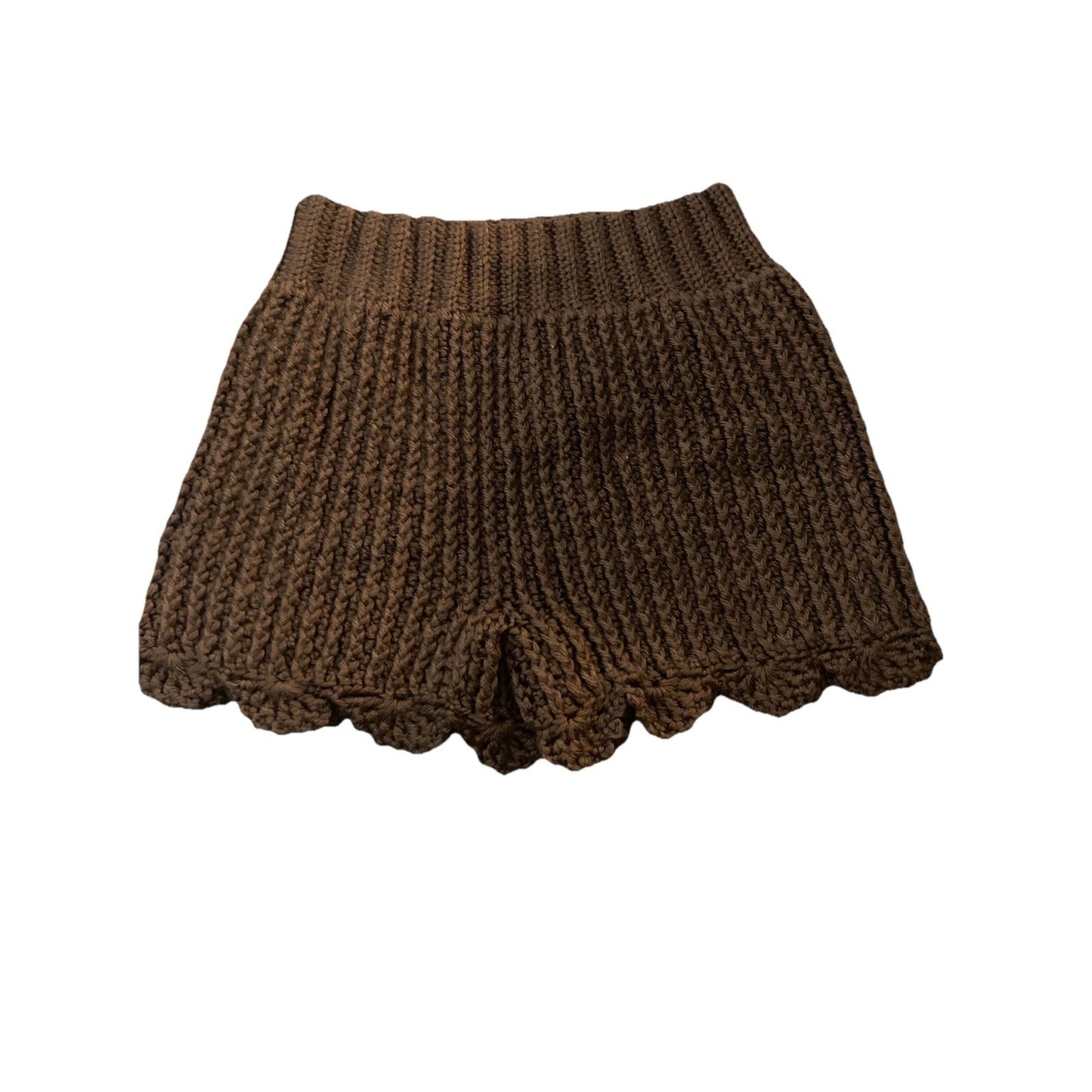 Cozy Coastal Bohemian Preppy Brown Crochet Knit Shorts 22” Waist Stretch Soft