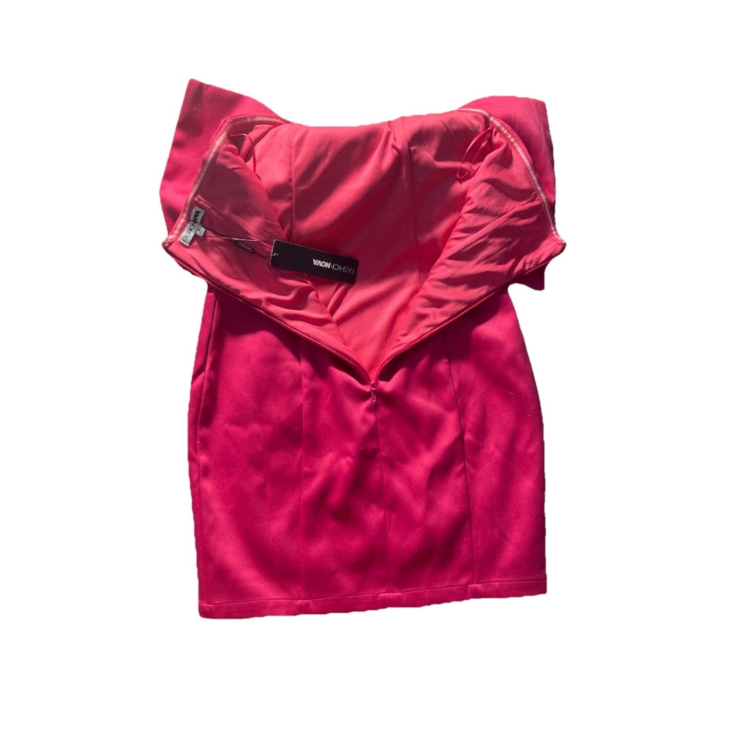 NWT Fashion Nova Bodice Bow Strapless Dress Zip Sz Small Lipstick Hot Pink