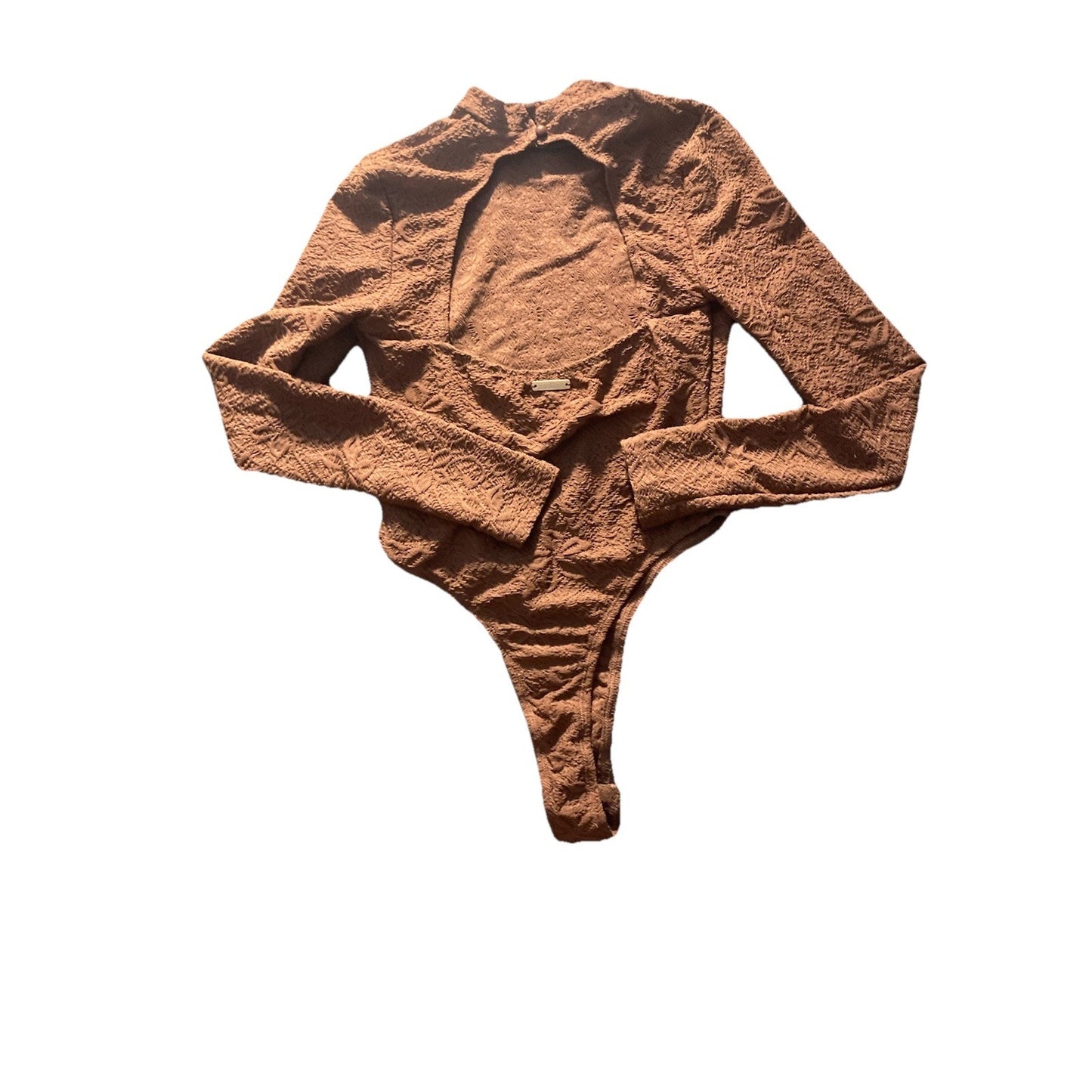 Aralina Bodysuit Backless Long Sleeve Button Clasp With Metal Logo XS