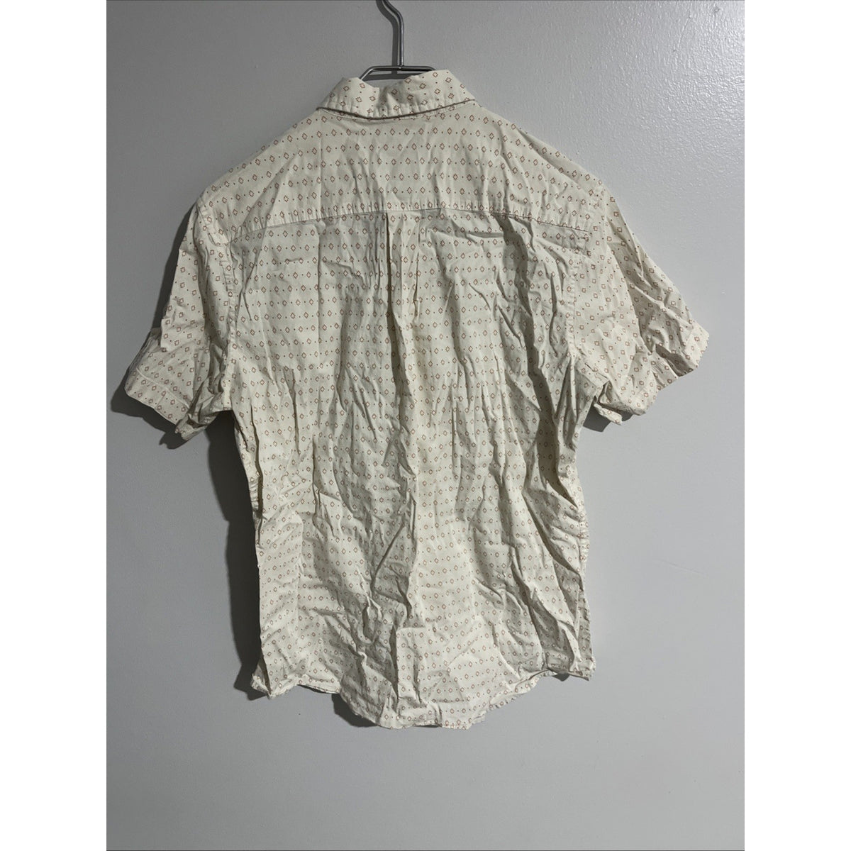 14th and Union Button Up Shirt Large Men's Short Sleeve 70s Style beige Trim Fit