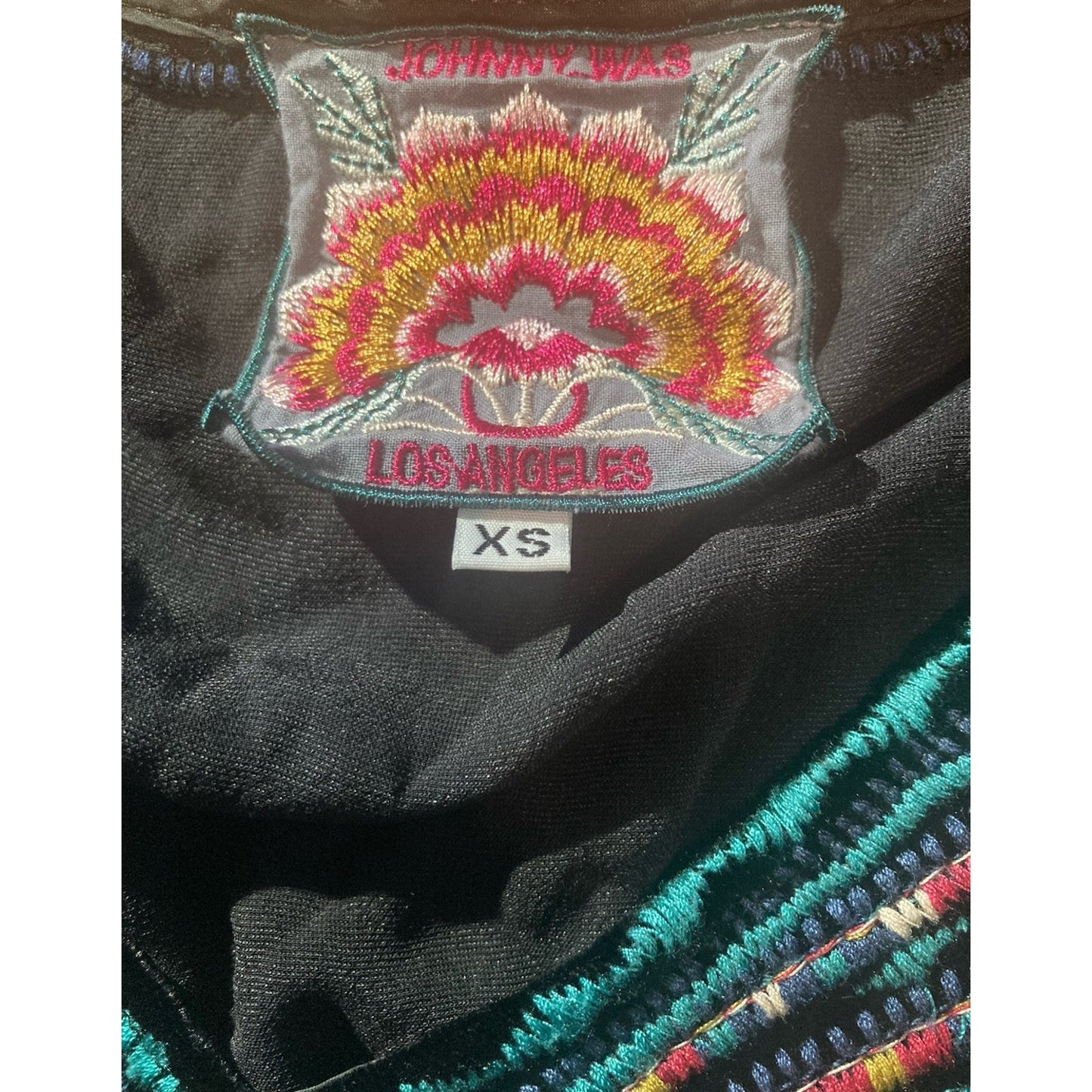Johnny Was Aurelia Black Velvet V-Neck Tunic Top Butterfly Embroidered XS