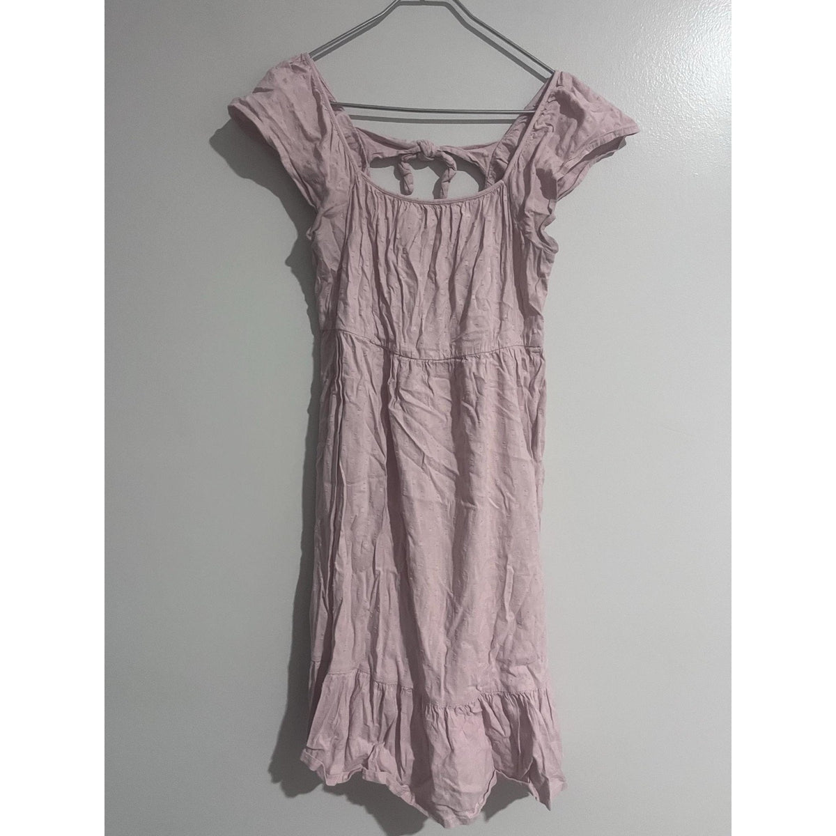 Dress Womens 3X Pink Maxi Sundress Smocked Square Neck Tie Flutter Sleeve