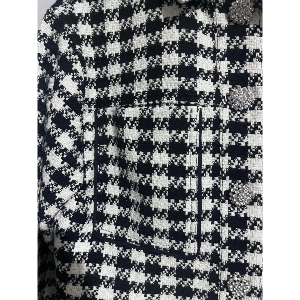 ZARA Jacket Womens S Black Tweed Check Rhinestone Button Collared Pockets