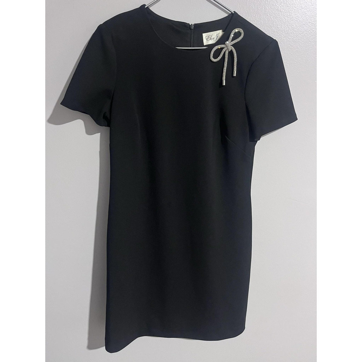 Eliza J Dress Womens 10 Black Sheath Knee Length Round Neck Lined Rhinestone