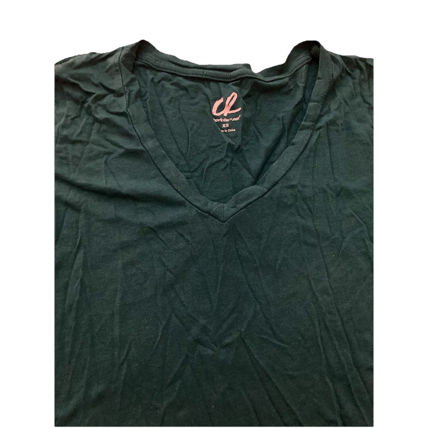 Charlotte Russe Women's Green Short Sleeve V-Neck Shirt Size XS Soft Casual
