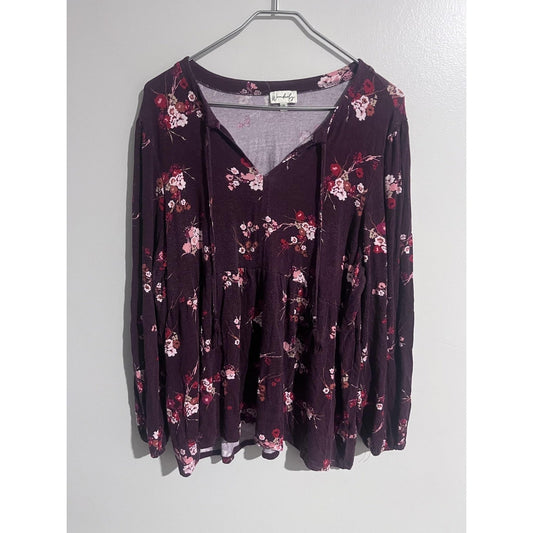 Wonderly Dress Womens 1X Purple Trapeze Swing Short V-Neck Floral Tasseled