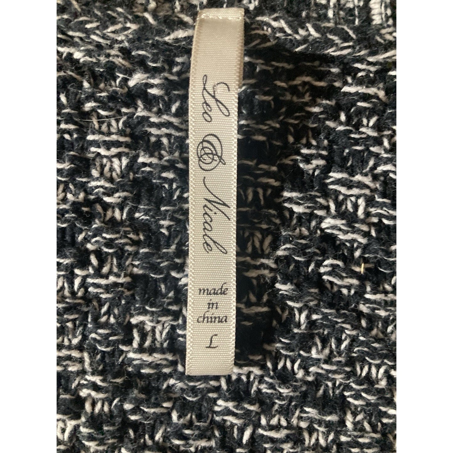 Leo & Nicole Open Cardigan Sweater Knit Black And White Size Large Chic