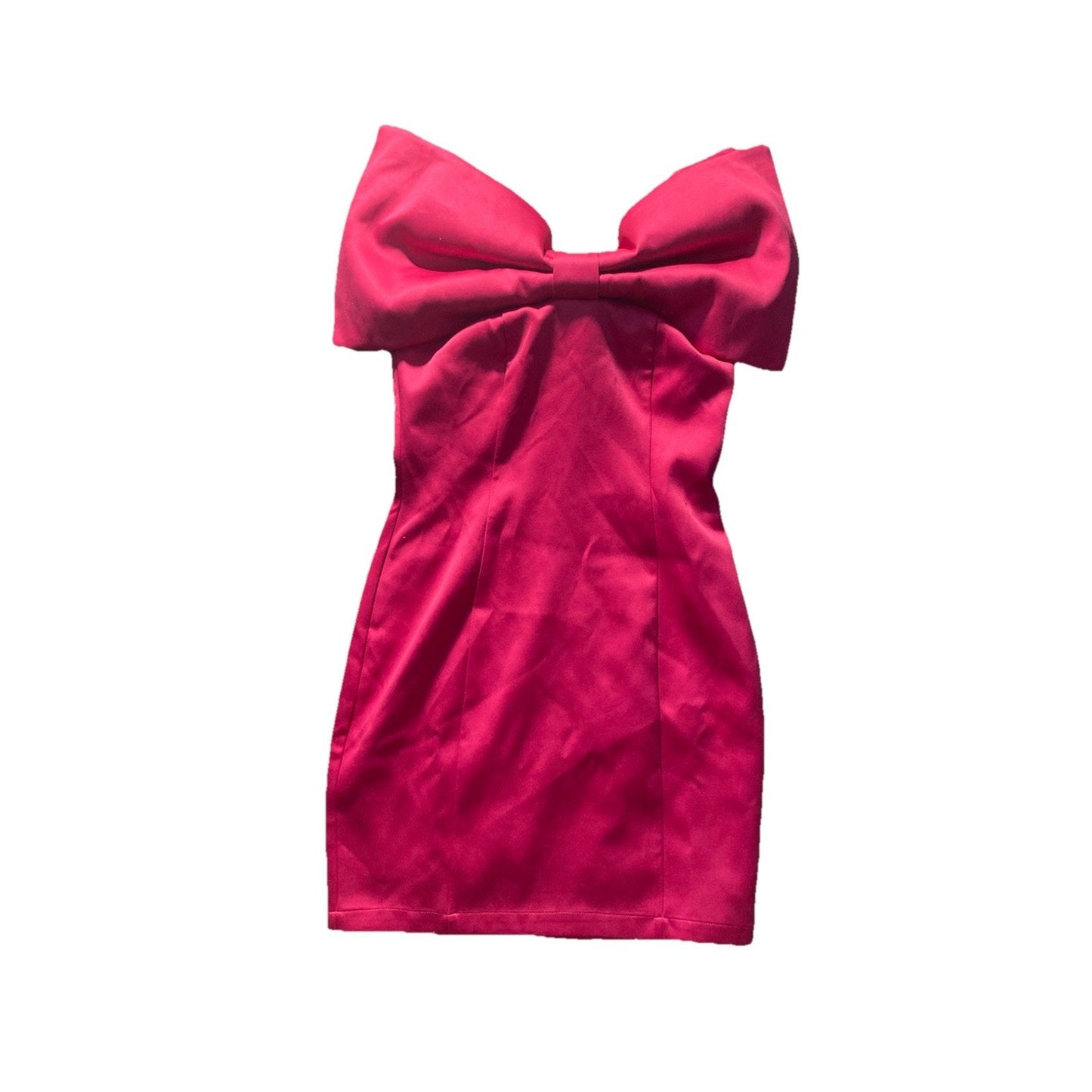 NWT Fashion Nova Bodice Bow Strapless Dress Zip Sz Small Lipstick Hot Pink