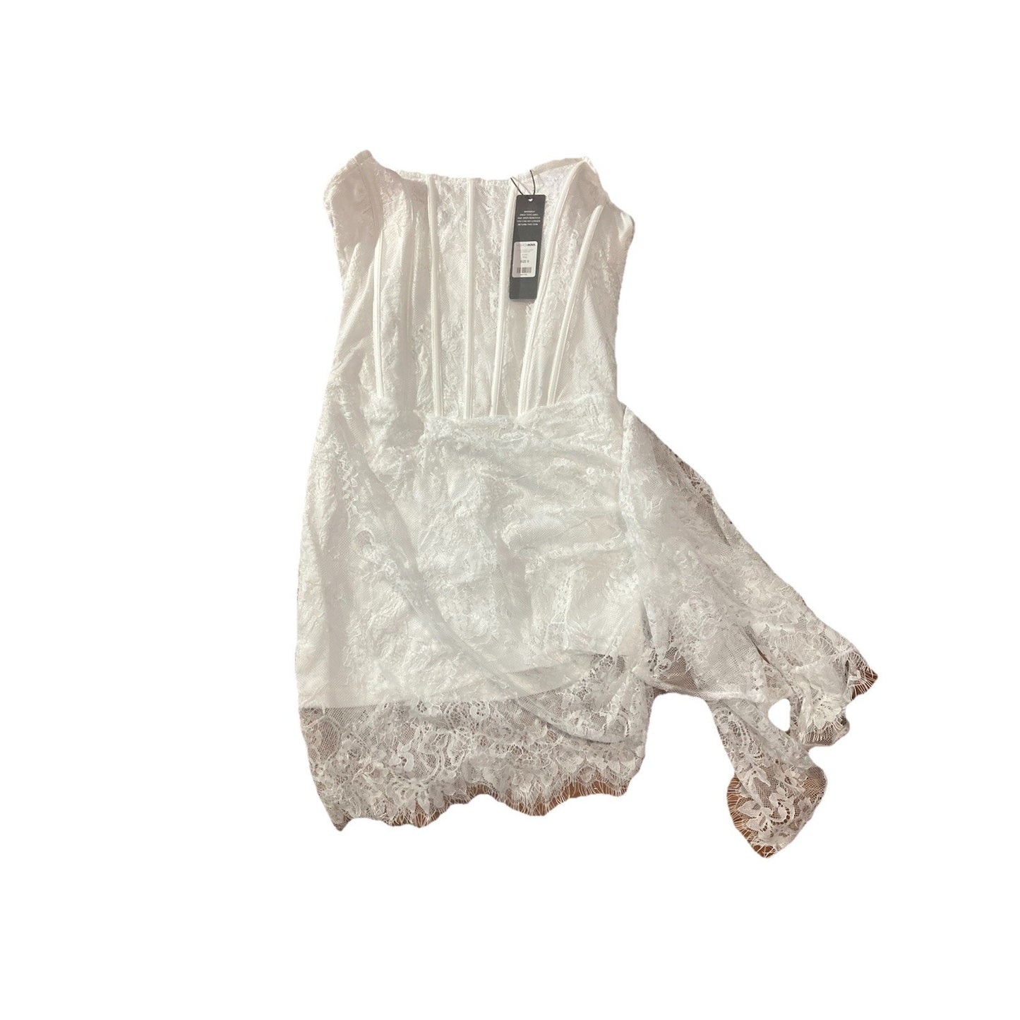 Fashion Nova White Bodycon Ruched Mini Dress Sz S Lace NWT