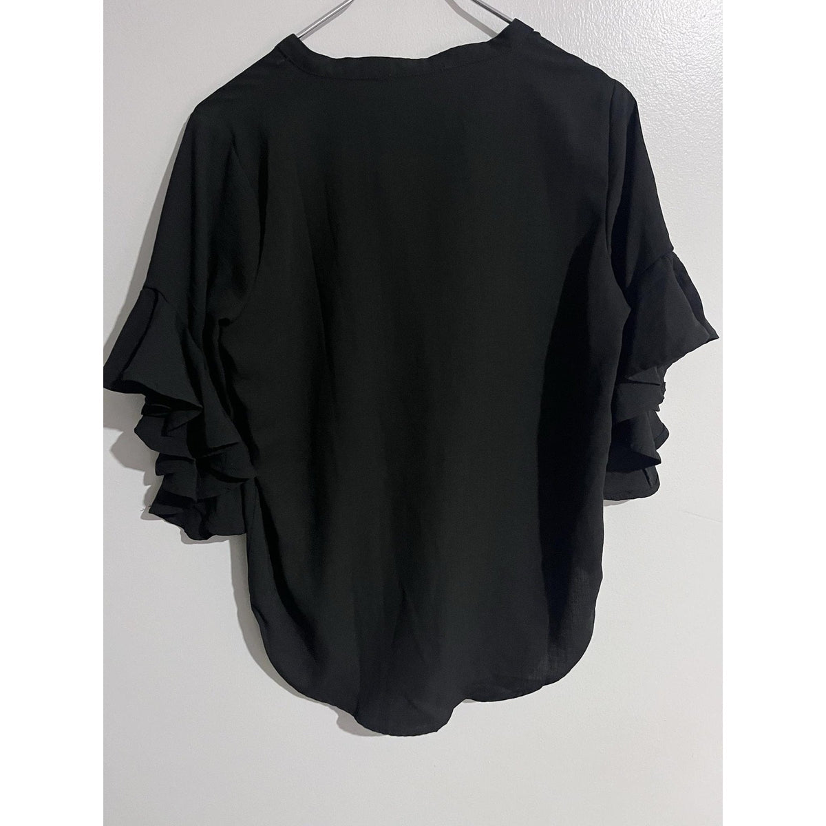 Philosophy Republic Clothing Blouse Womens S Black Chiffon Tunic Flutter Ruffle