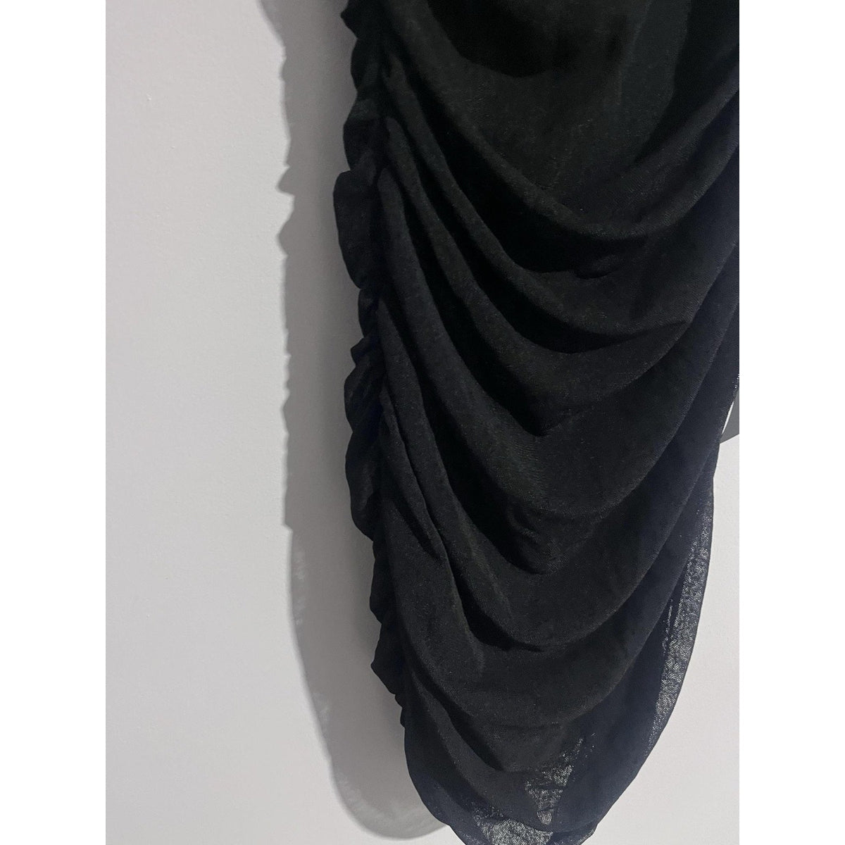 Lulus Dress Womens S Black Bodycon Knee Length High Neck Ruched Mesh Sleeveless