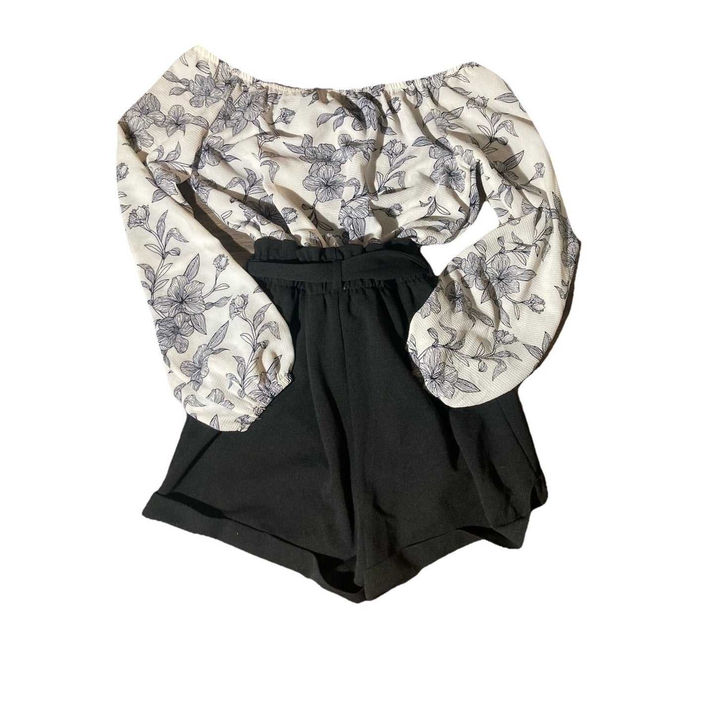 Streetwear Society Womens Sz S Romper Long Sleeve Classy High Waisted Floral
