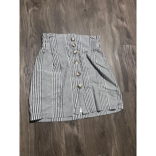 FAVLUX Skirt Womens M White Striped A-Line Short Button Pockets Elastic Waist