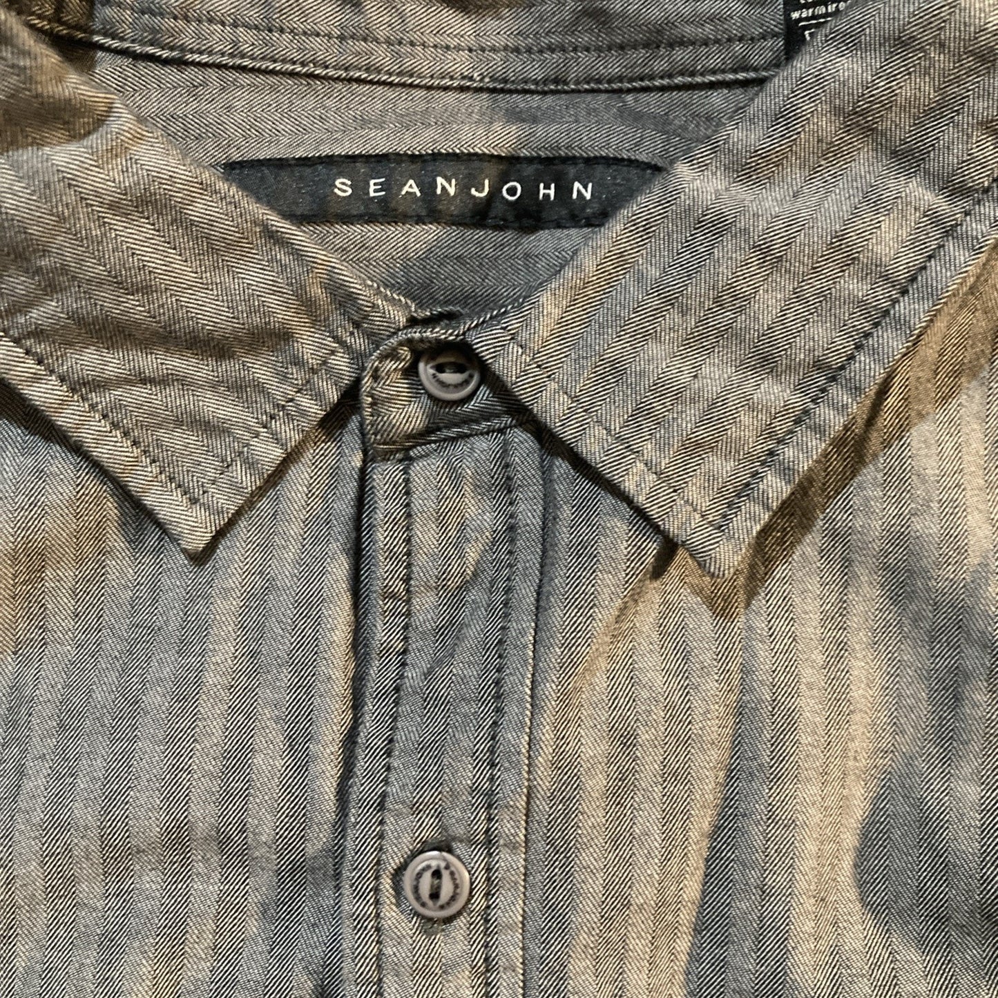 Sean John Men 2XLT Gray 100% Cotton Long Sleeve Military Button Down Shirt