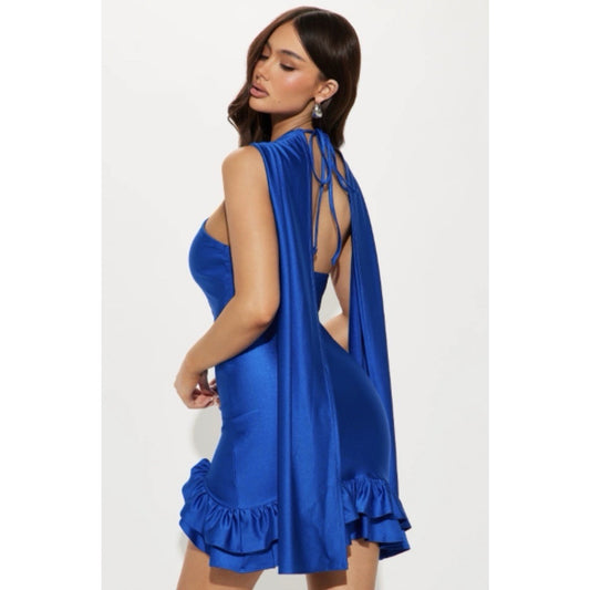 NWT Fashion Nova Cocktail Hour Ruffle Micro Mini Dress - Royal Blue Size Small