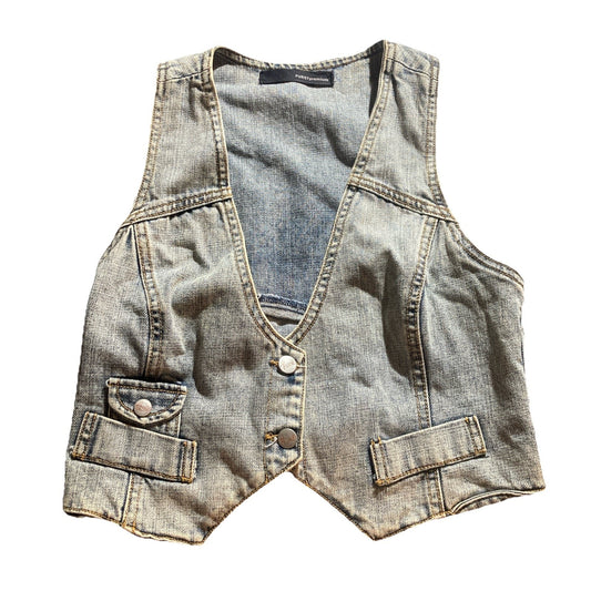 Grunge Y2K Furst Premium Denim Vest Button Front Size 10 Utility Cargo Style