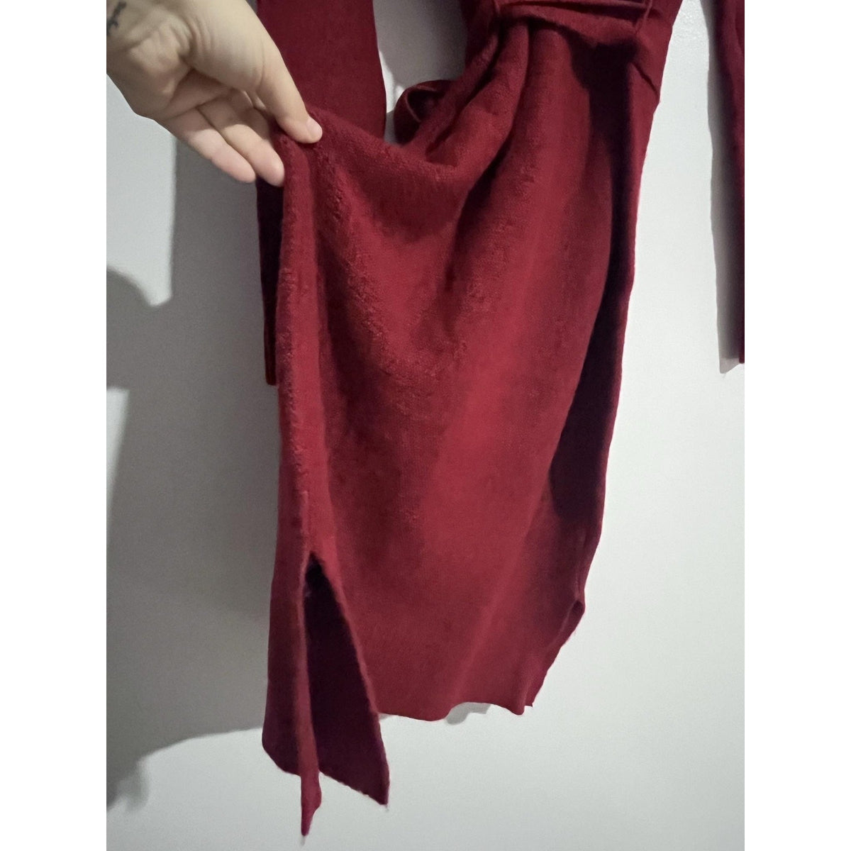 A New Day Dress Womens S Red Sweater Dress Long Belted Mock Neck Knit Casual