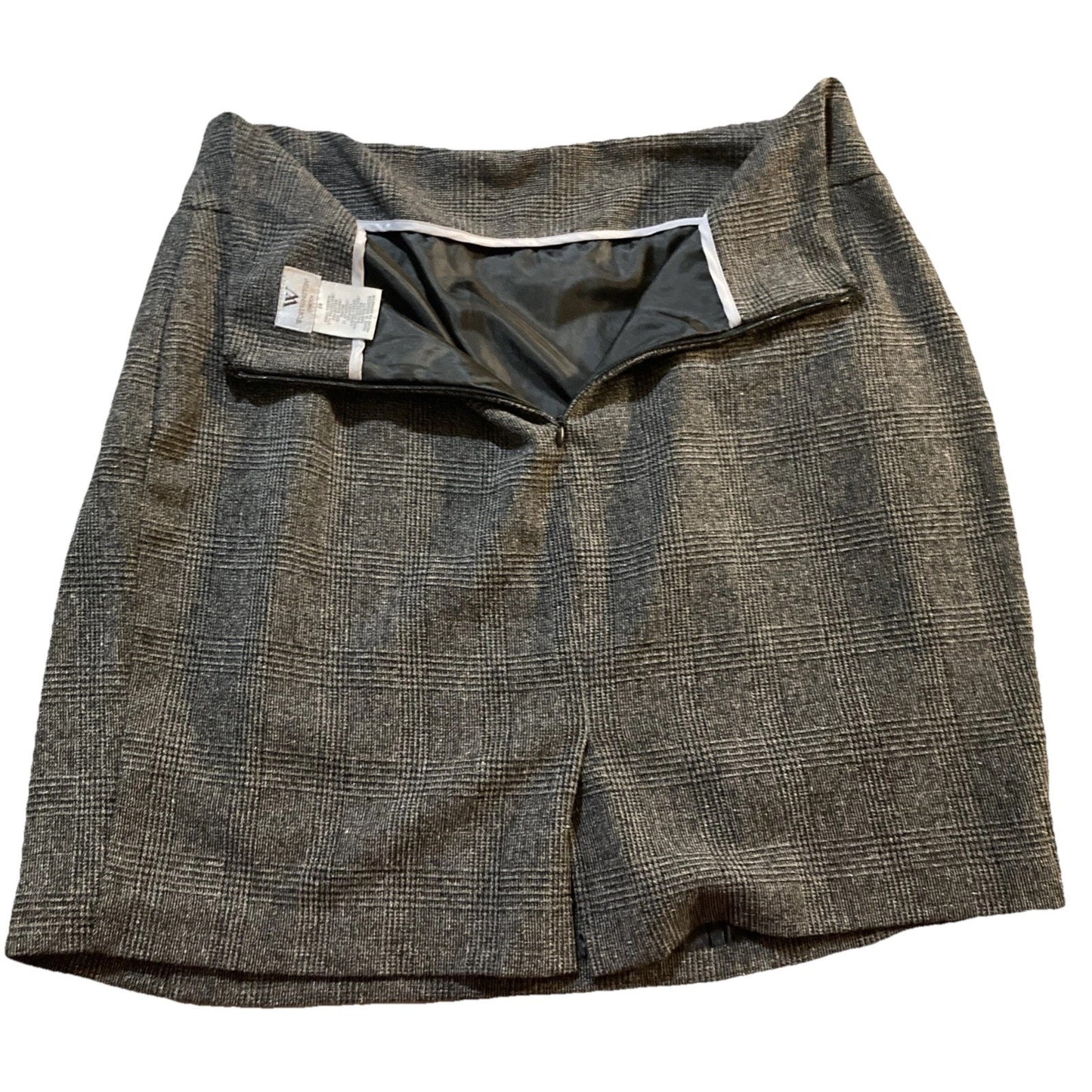 Y2K Librarian WORTHINGTON Pencil Skirt Stretch Size 14 Gray Black Plaid