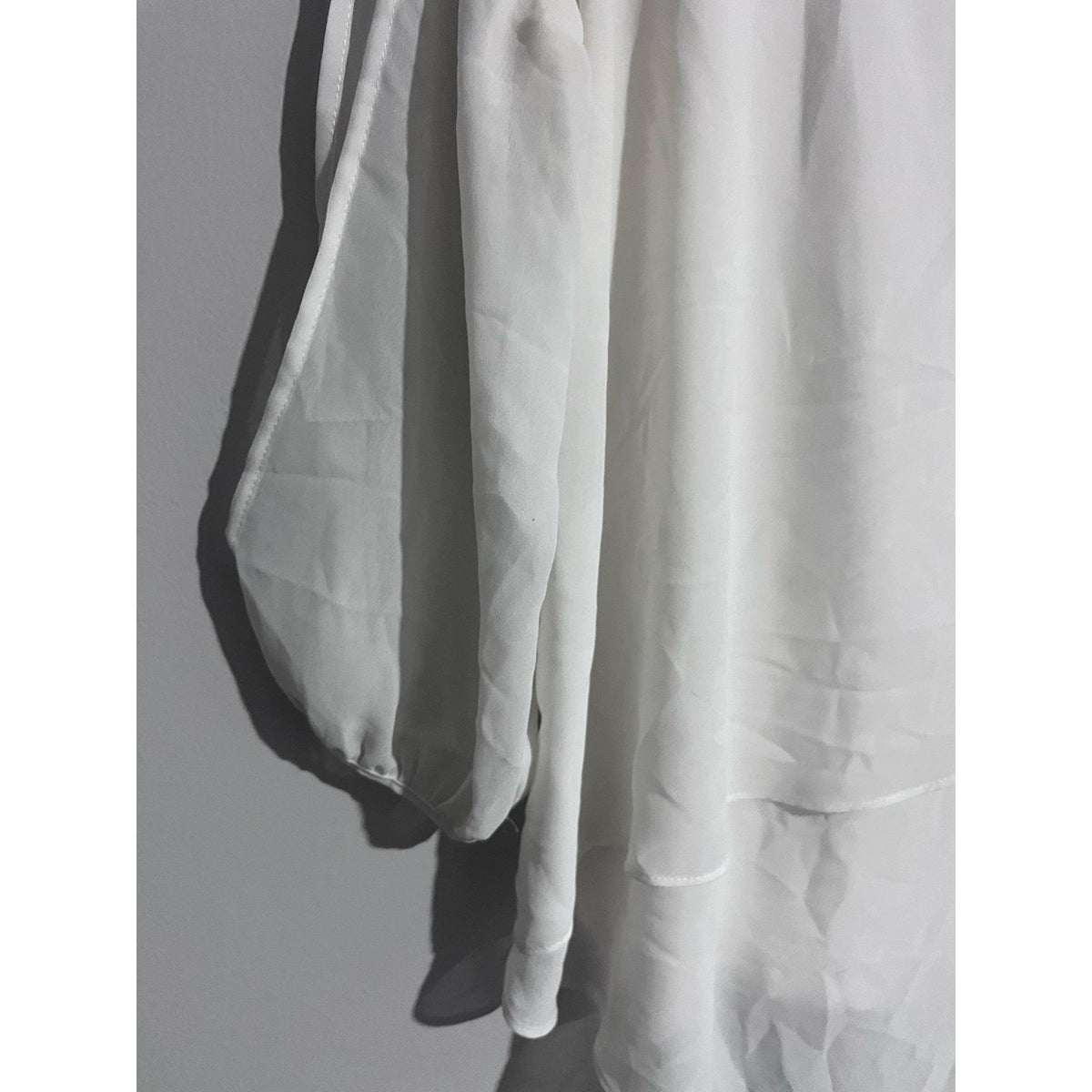 A.BYER Blouse Womens S White Tunic Scoop Neck Chiffon Balloon Sleeve Lined