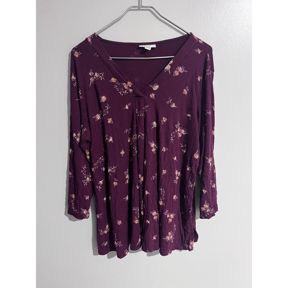 Croft & Barrow Blouse Womens 2XL Purple Tunic Floral Rayon Spandex Stretch