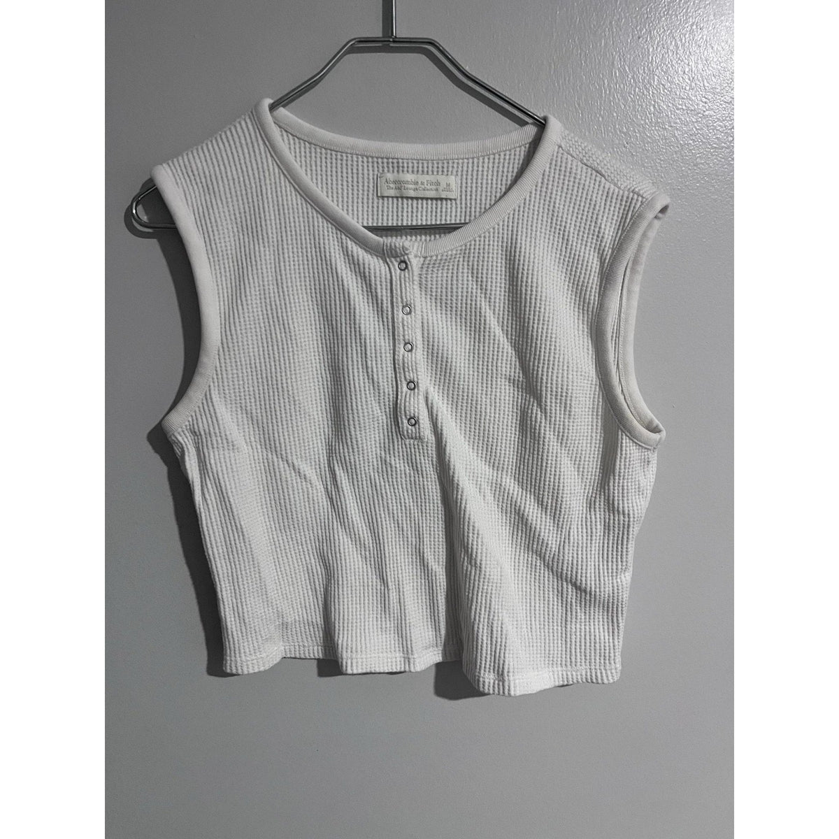 Abercrombie & Fitch Tank Womens M White Waffle Henley Button Front Casual