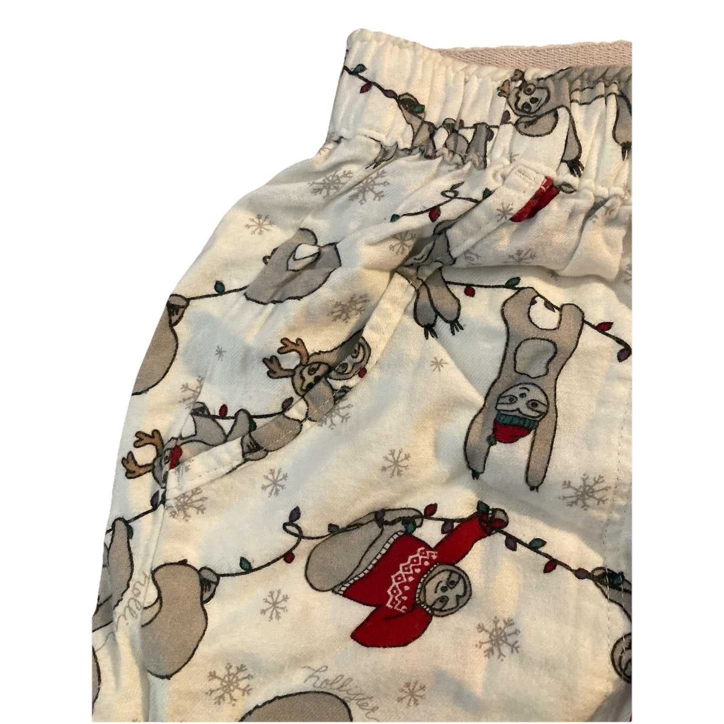 Hollister Fleece Christmas Sloth Pajama Pants Lounge Sleep Pockets Womens Sz XS