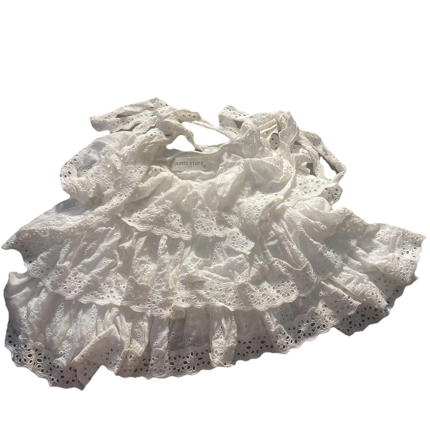 Pants Store Tank Top Womens M White Lace Eyelet Ruffle Tie Strap Boho Camisole