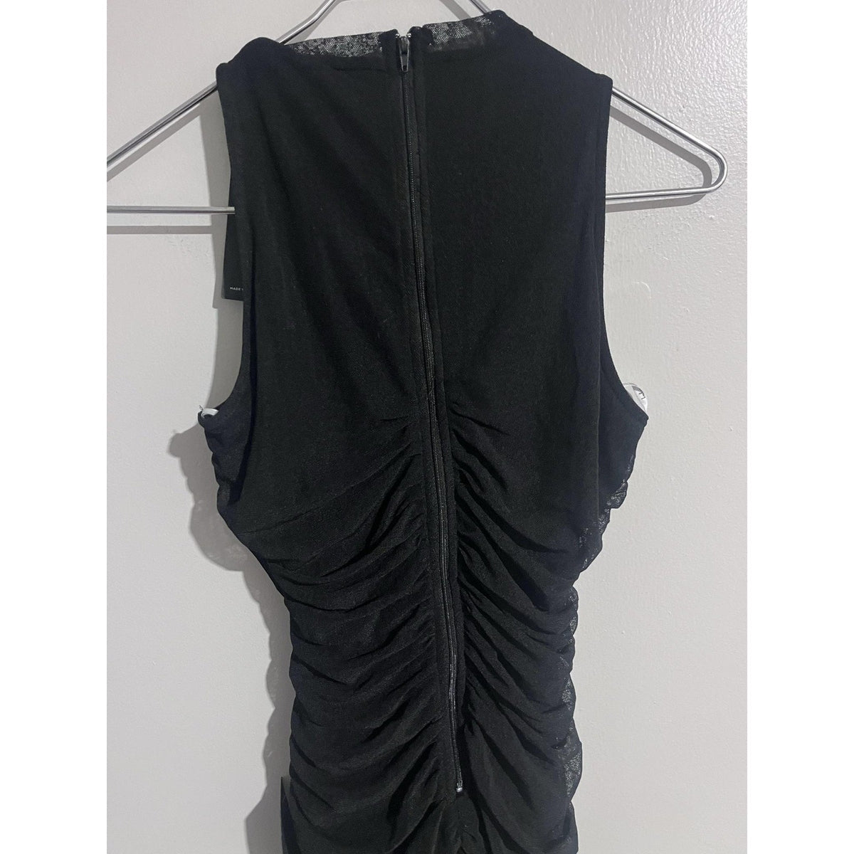 Lulus Dress Womens S Black Bodycon Knee Length High Neck Ruched Mesh Sleeveless