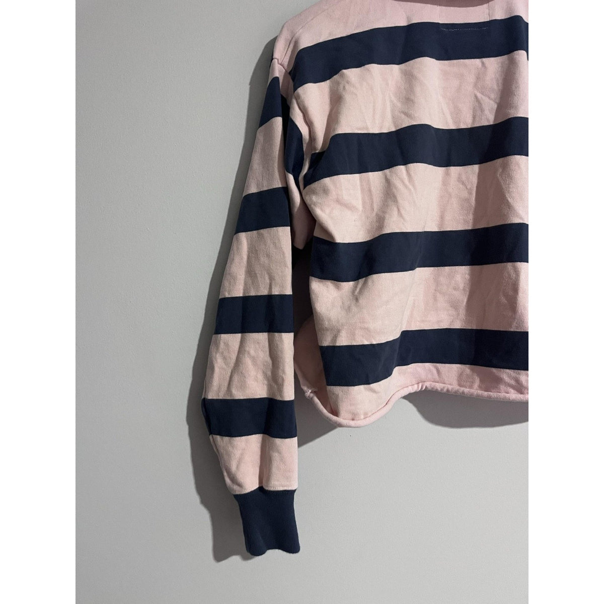 Abercrombie Polo Womens XS Pink Navy Striped Rugby Shirt Long Sleeve Jersey
