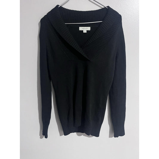 Merona Sweater Womens XS Black V-Neck Shawl Collar Pullover Tight-Knit