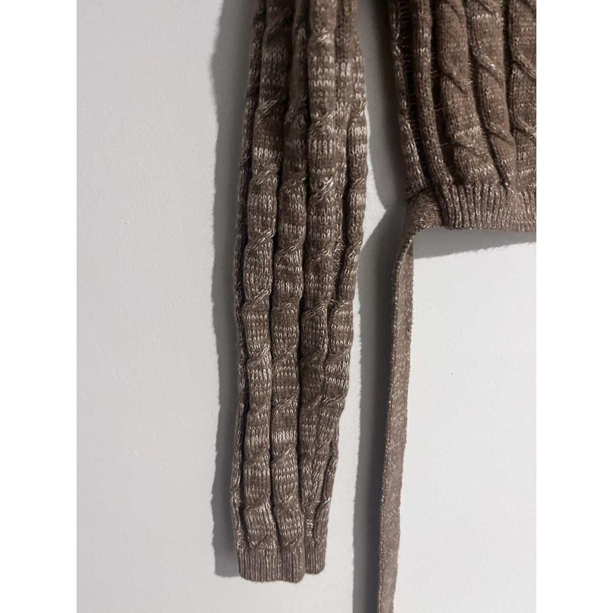 Windsor Sweater Womens S Brown Cable-Knit Cropped Strap Pullover Tie Waist