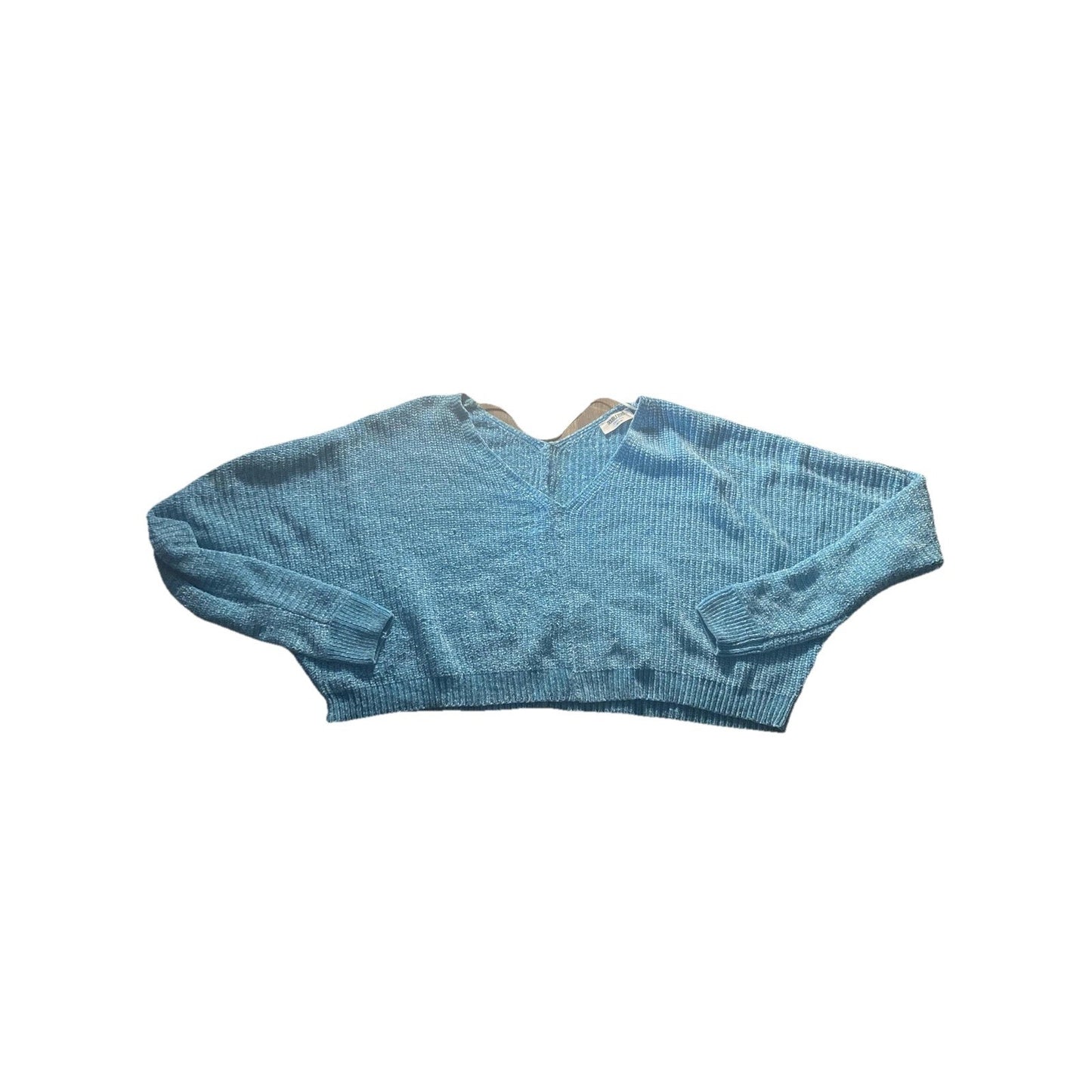 Double Zero Sweater Womens M Blue Chenille V Neck Dolman Sleeve Knit Pullover
