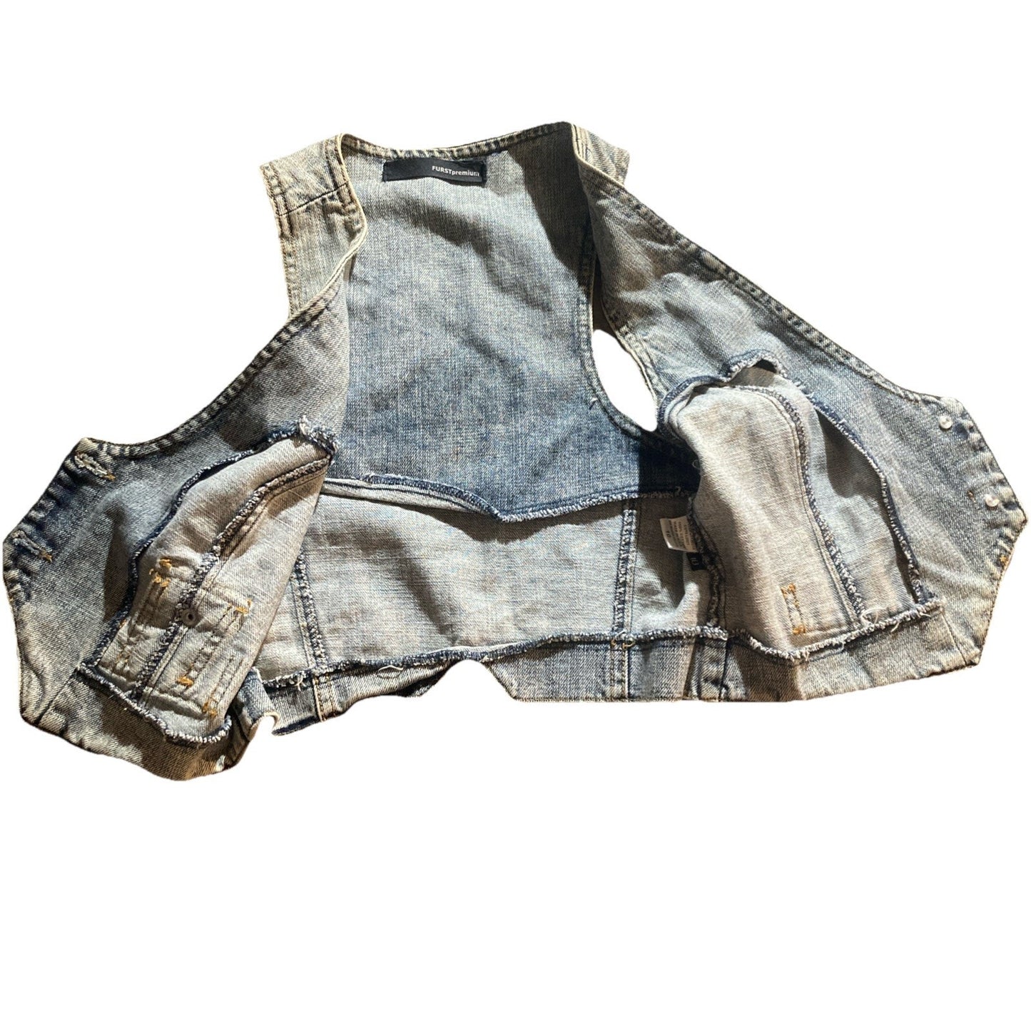 Grunge Y2K Furst Premium Denim Vest Button Front Size 10 Utility Cargo Style