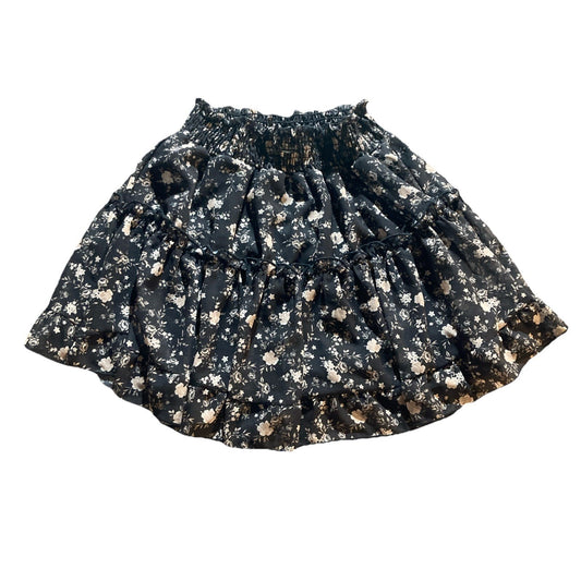 Altar’d State Skirt Women's Size Small Black Beige Floral Lined Ruffled Cinch