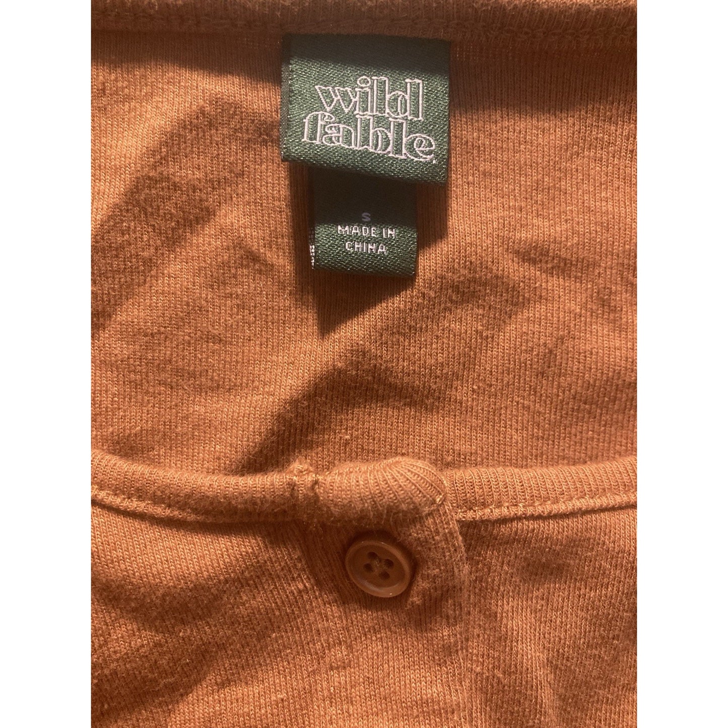 Wild Fable Shirt Juniors M Brown Scoop Neck Long Sleeve Button Front Cropped